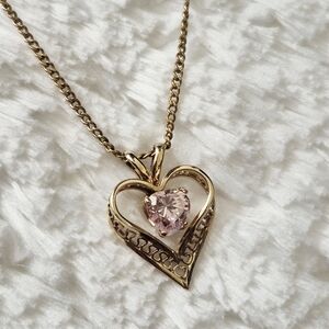 14k Gold Filled Heart Pendant with Pink Stone